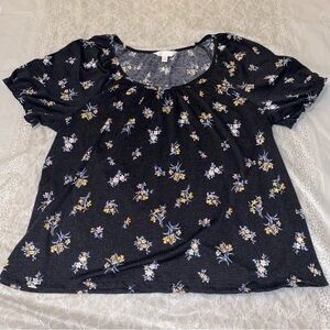 LC Lauren Conrad Black Floral Blouse Women's Size XL